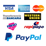 Formas de Pago: Visa, MasterCard, Amex, PayPal, Western Union, Pago Facil, RapiPago, Transferencias.